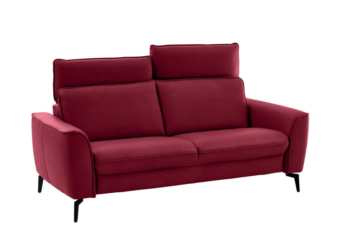 2,5-SITZER in Echtleder Rot  - Rot/Schwarz, Natur, Leder/Metall (194/81/110cm) - Valdera