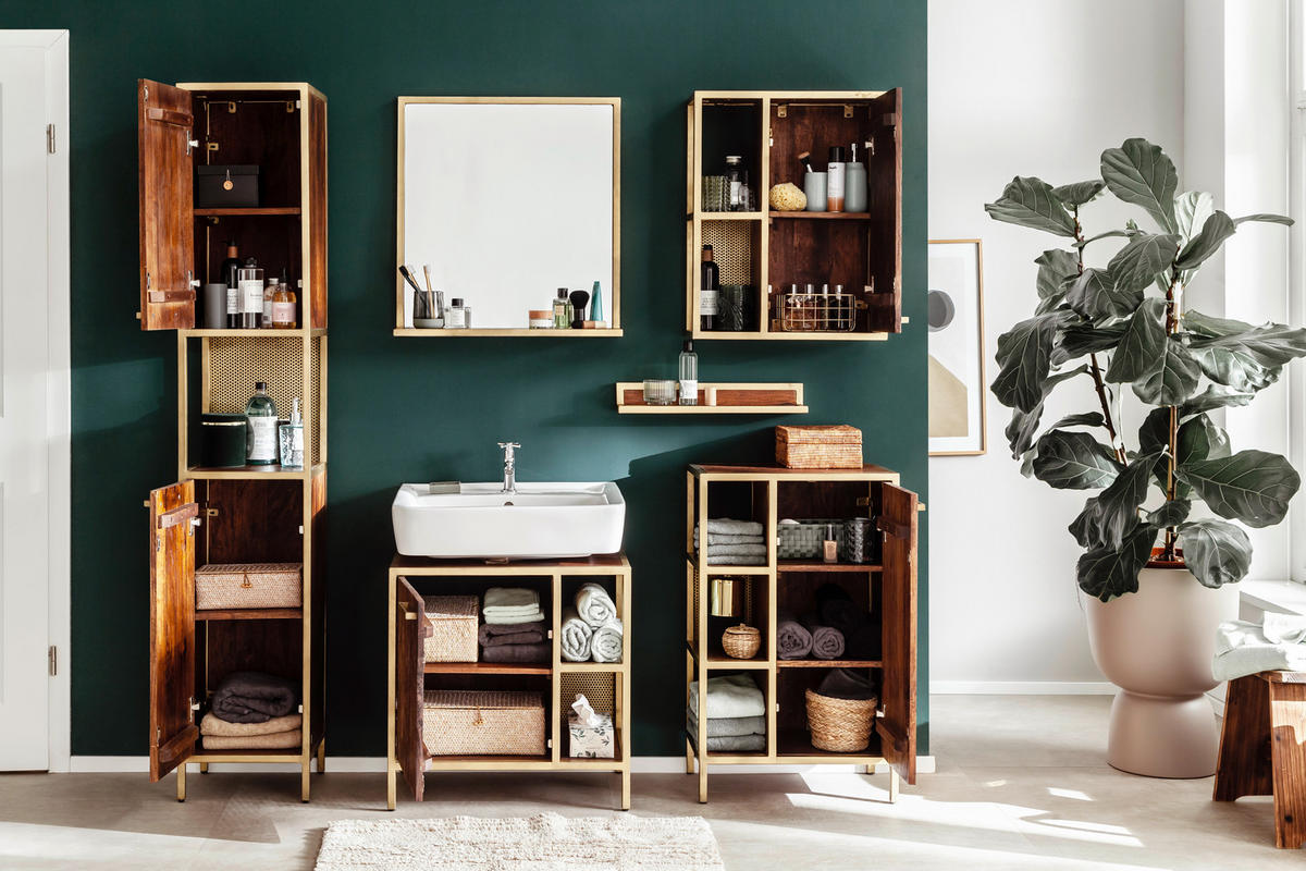 HOCHSCHRANK 35/190/40 cm  - Dunkelbraun/Goldfarben, MODERN, Holz/Metall (35/190/40cm) - Livetastic