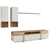 WOHNWAND  in Weiss, Eichefarben 296/202/53/33/20 cm  - Weiss/Edelstahlfarben, Design, Glas/Holz (296/202/53/33/20cm) - Venjakob