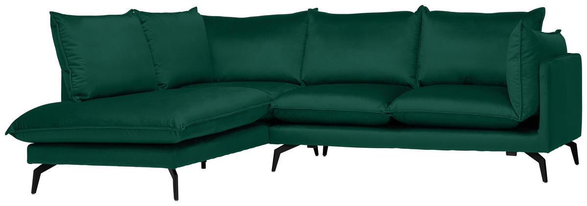 ECKSOFA in Samt Grün  - Schwarz/Grün, Design, Textil/Metall (200/241cm) - Carryhome