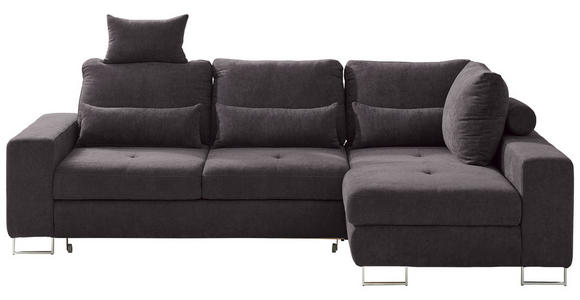 ECKSOFA in Flachgewebe Dunkelbraun  - Dunkelbraun, Design, Textil/Metall (260/188cm) - Hom`in