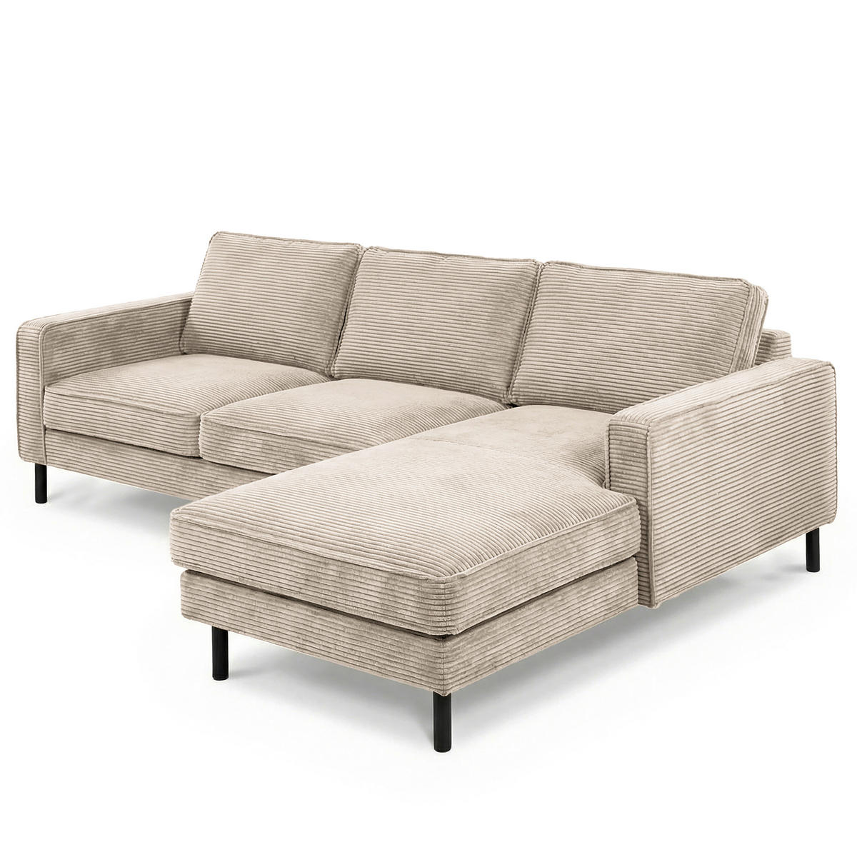 ECKSOFA  in Cord Hellgrau  - Hellgrau/Schwarz, Design, Textil/Metall (238/166cm) - Livetastic
