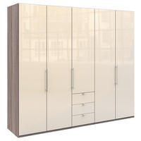 FALTTÜRENSCHRANK 250/216/58 cm 3-türig Trüffeleichefarben, Magnolie  - Chromfarben/Magnolie, KONVENTIONELL, Glas/Holzwerkstoff (250/216/58cm) - Venda