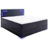 BOXSPRINGBETT 180/200 cm  in Schwarz  - Silberfarben/Schwarz, Design, Kunststoff/Textil (180/200cm) - Xora