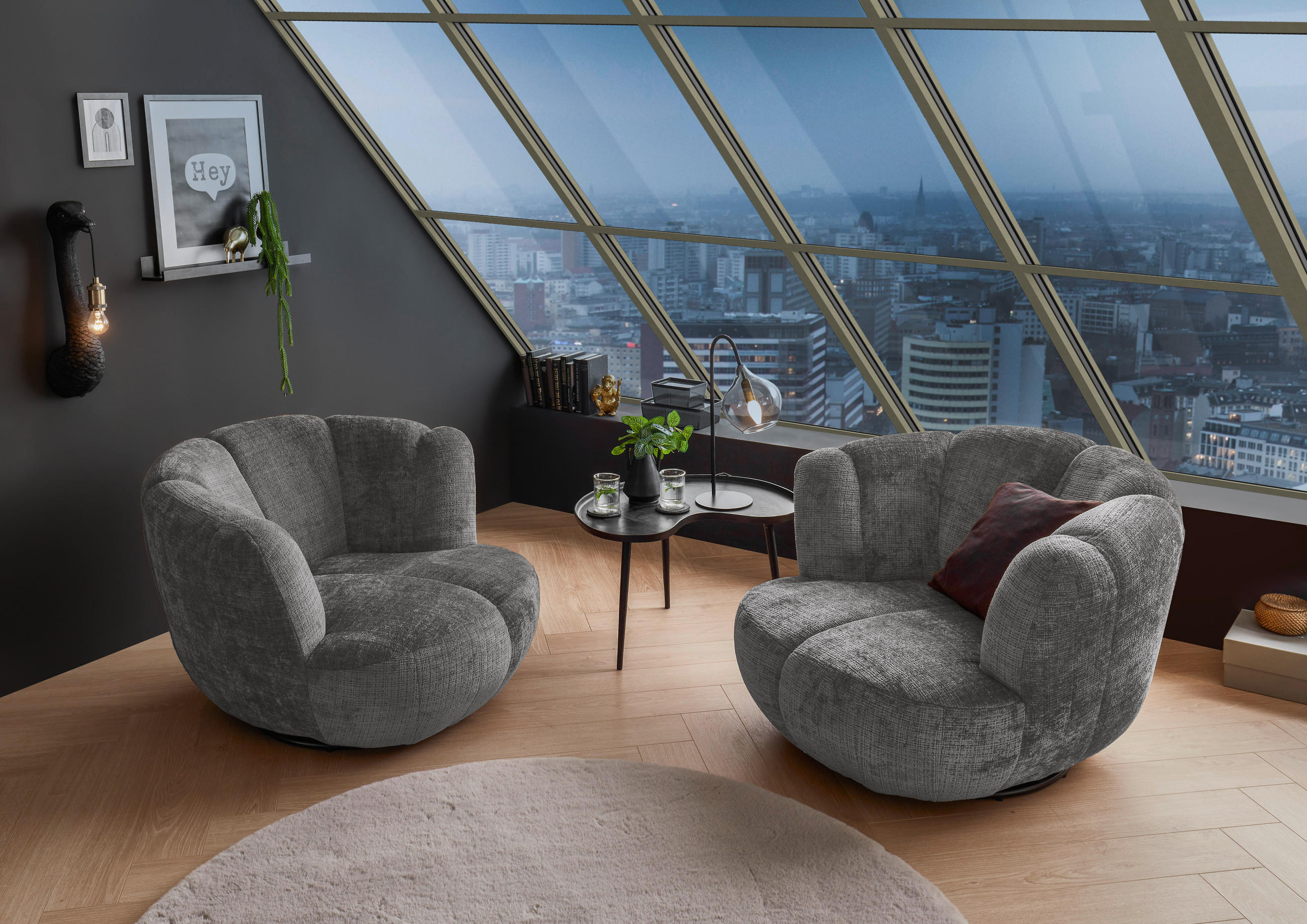 SESSEL in Chenille Grau  - Schwarz/Grau, Konventionell, Textil/Metall (101/69/107cm) - MID.YOU