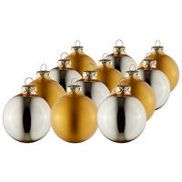 CHRISTBAUMKUGEL-SET 8 cm 12-teilig  - Champagner/Goldfarben, KONVENTIONELL, Glas (8cm)