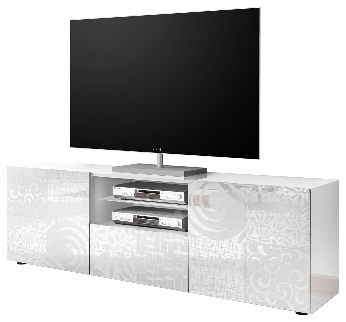 LOWBOARD  in 181/57/42 cm  - Weiss Hochglanz/Schwarz, Design, Glas/Holzwerkstoff (181/57/42cm) - MID.YOU