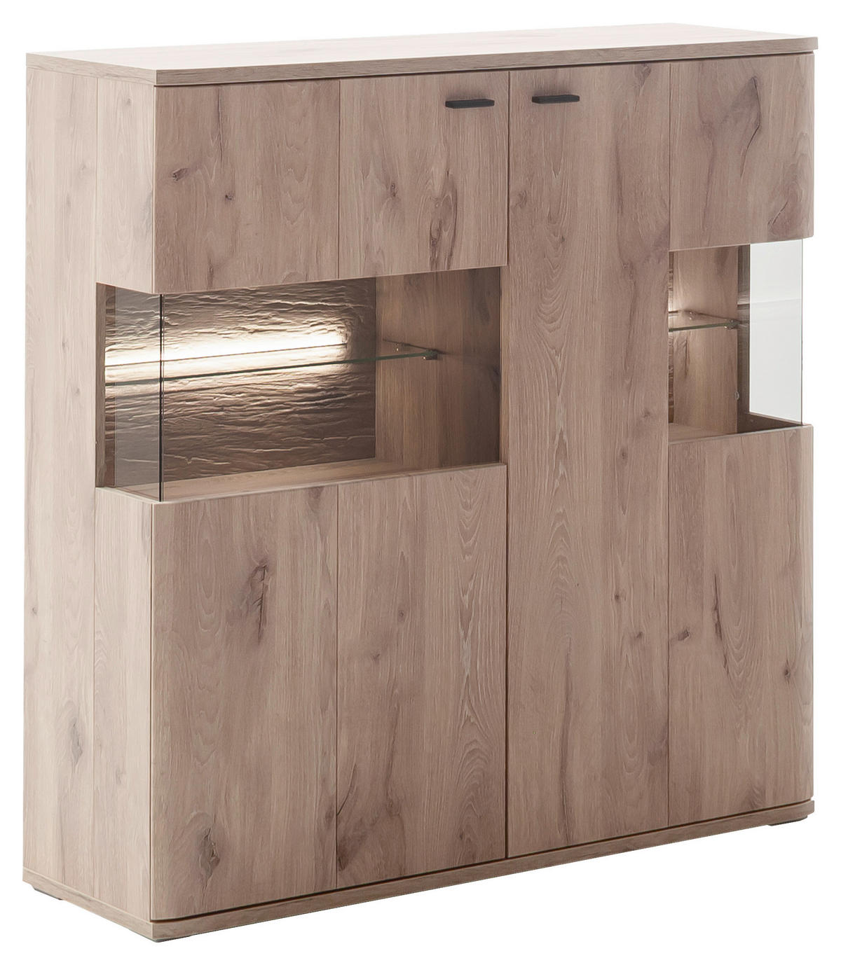 HIGHBOARD Asmara  in 119/120/37 cm  - Eichefarben/Anthrazit, Design, Glas/Holzwerkstoff (119/120/37cm) - MID.YOU