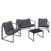 DINING-LOUNGESET 4-teilig  - Dunkelgrau/Schwarz, Trend, Glas/Textil (114/67/70cm) - Ambia Garden