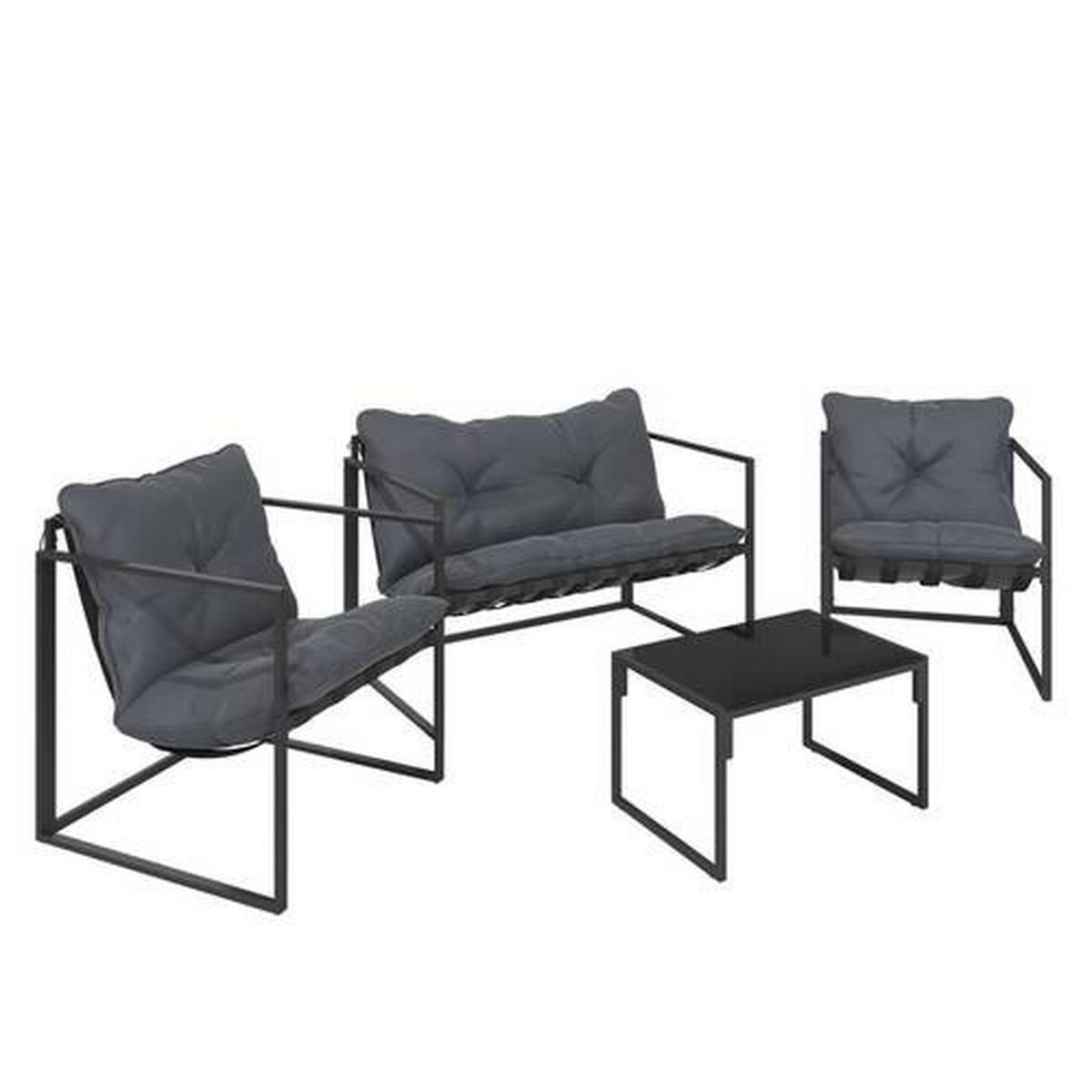 DINING-LOUNGESET 4-teilig  - Dunkelgrau/Schwarz, Trend, Glas/Textil (114/67/70cm) - Ambia Garden