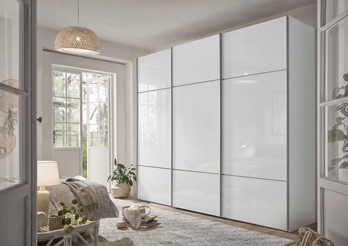 SCHWEBETÜRENSCHRANK 249/222/68 cm 3-türig Weiß  - Alufarben/Weiß, Design, Glas/Holzwerkstoff (249/222/68cm) - Moderano