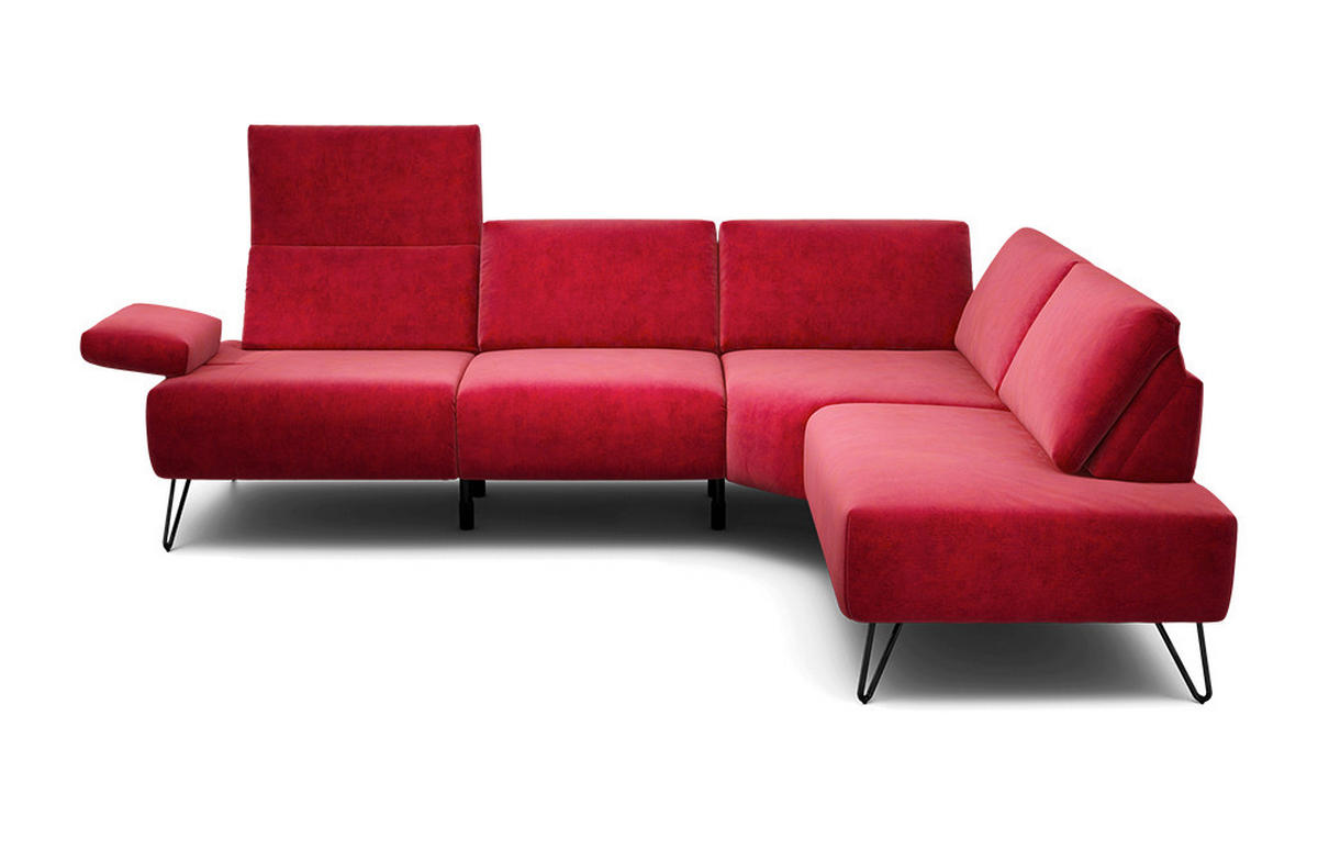 ECKSOFA Cosy Rot Samt  - Rot/Schwarz, Design, Textil/Metall (249-263/193cm) - SENSOO