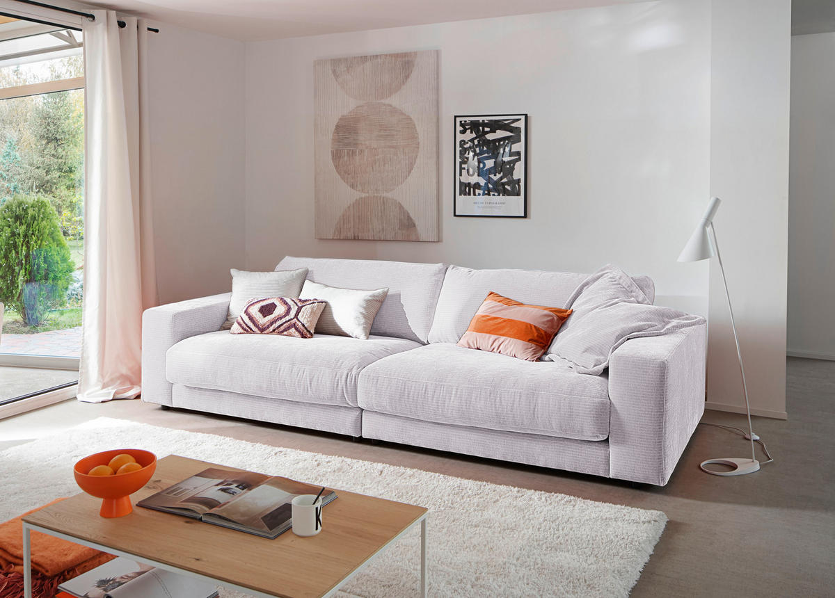 3-SITZER-SOFA in Chenille Weiss  - Weiss/Schwarz, Design, Kunststoff/Textil (290/86/127cm) - Lomoco