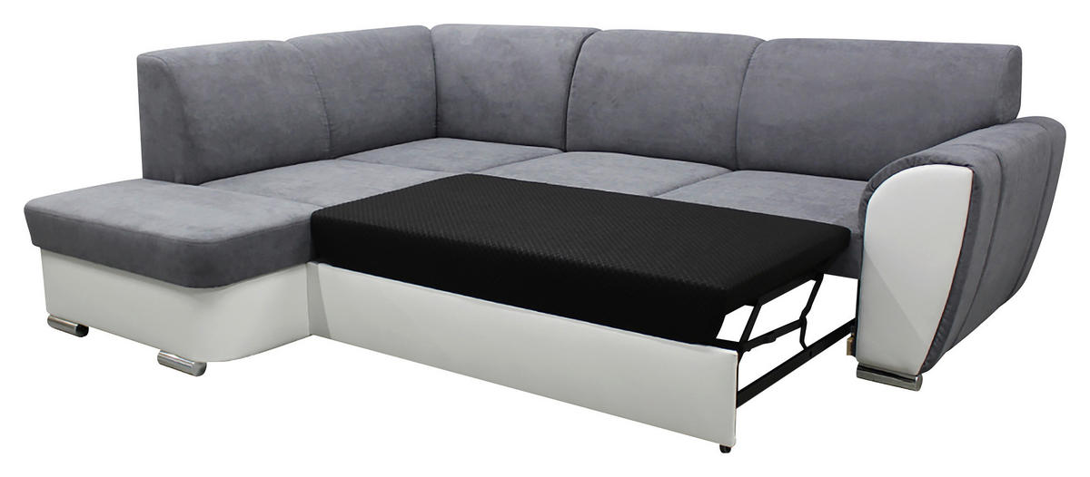 ECKSOFA Grau, Weiß Velours  - Silberfarben/Weiß, Design, Kunststoff/Textil (196/255cm) - MID.YOU
