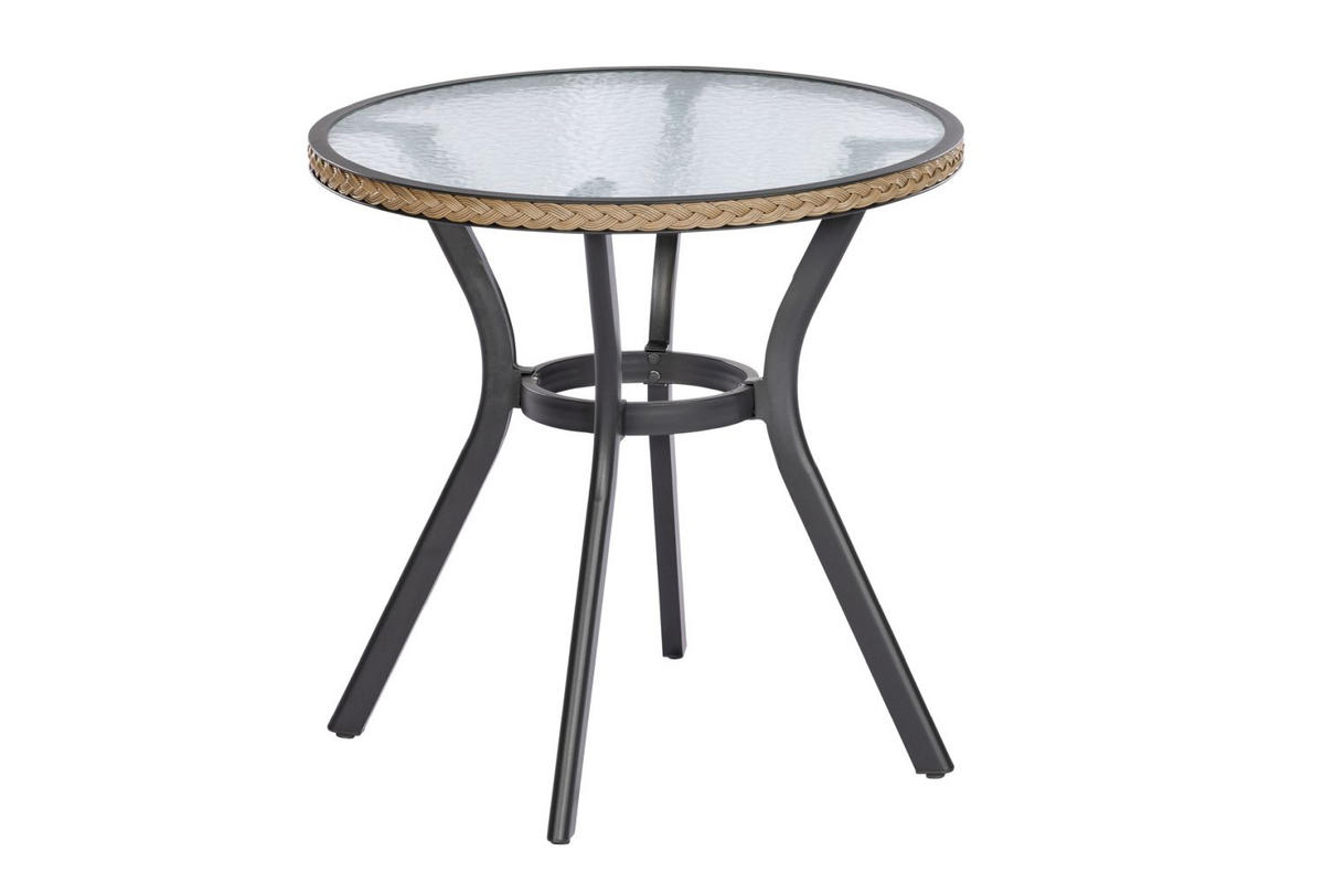 GARTENTISCH Metall, Glas rund  - Graphitfarben/Naturfarben, ROMANTIK / LANDHAUS, Glas/Metall (70cm) - Gardenson