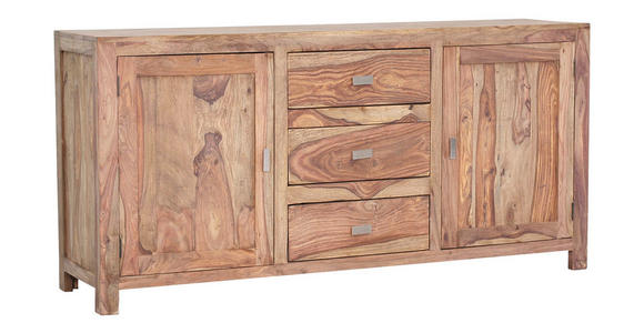 SIDEBOARD Sheesham massiv Naturfarben Einlegeböden  - Messingfarben/Naturfarben, LIFESTYLE, Holz/Metall (175/85/45cm) - Landscape