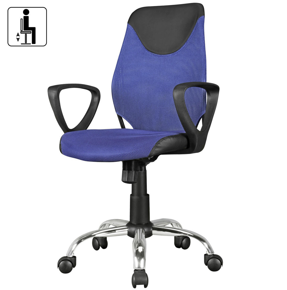 JUGENDDREHSTUHL Lederlook, Netz Blau  - Blau/Chromfarben, MODERN, Kunststoff/Metall (60/105/60cm) - MID.YOU