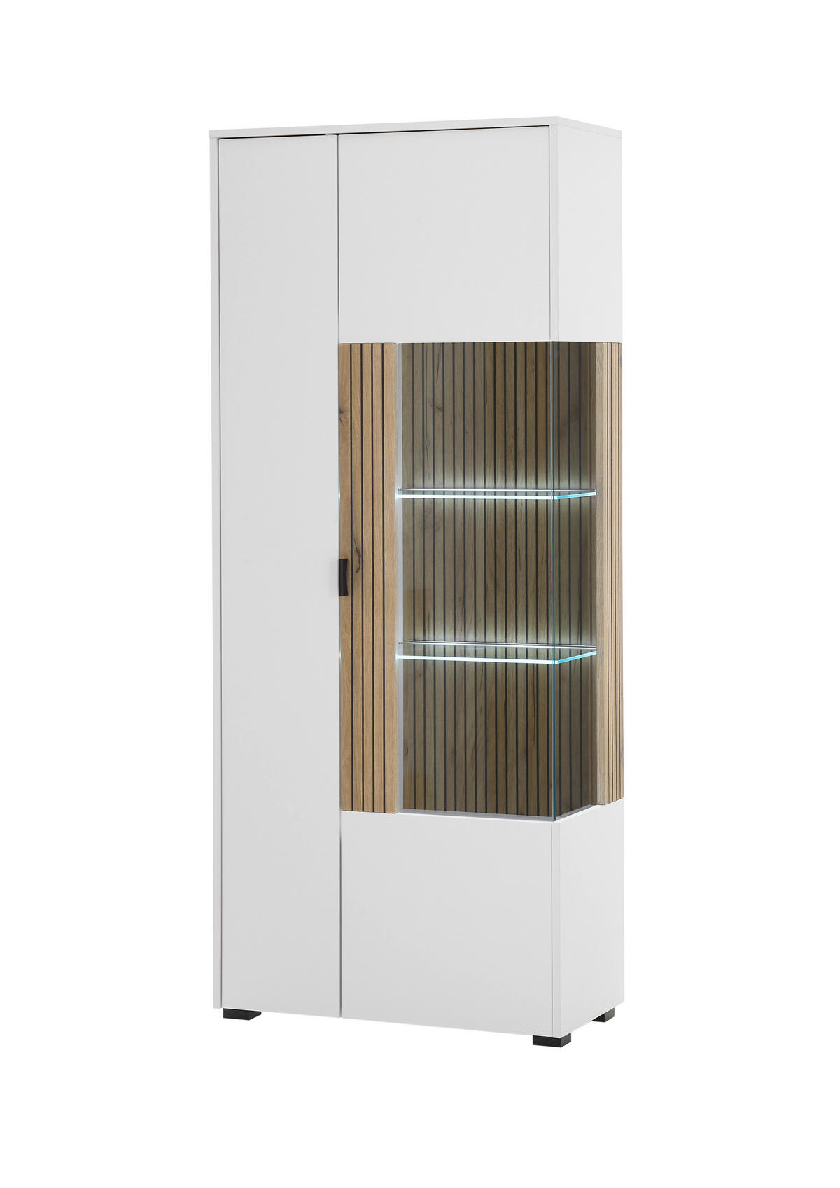 VITRINE in Eichefarben, Weiß  - Eichefarben/Schwarz, Design, Glas/Holzwerkstoff (75/180/38cm) - MID.YOU