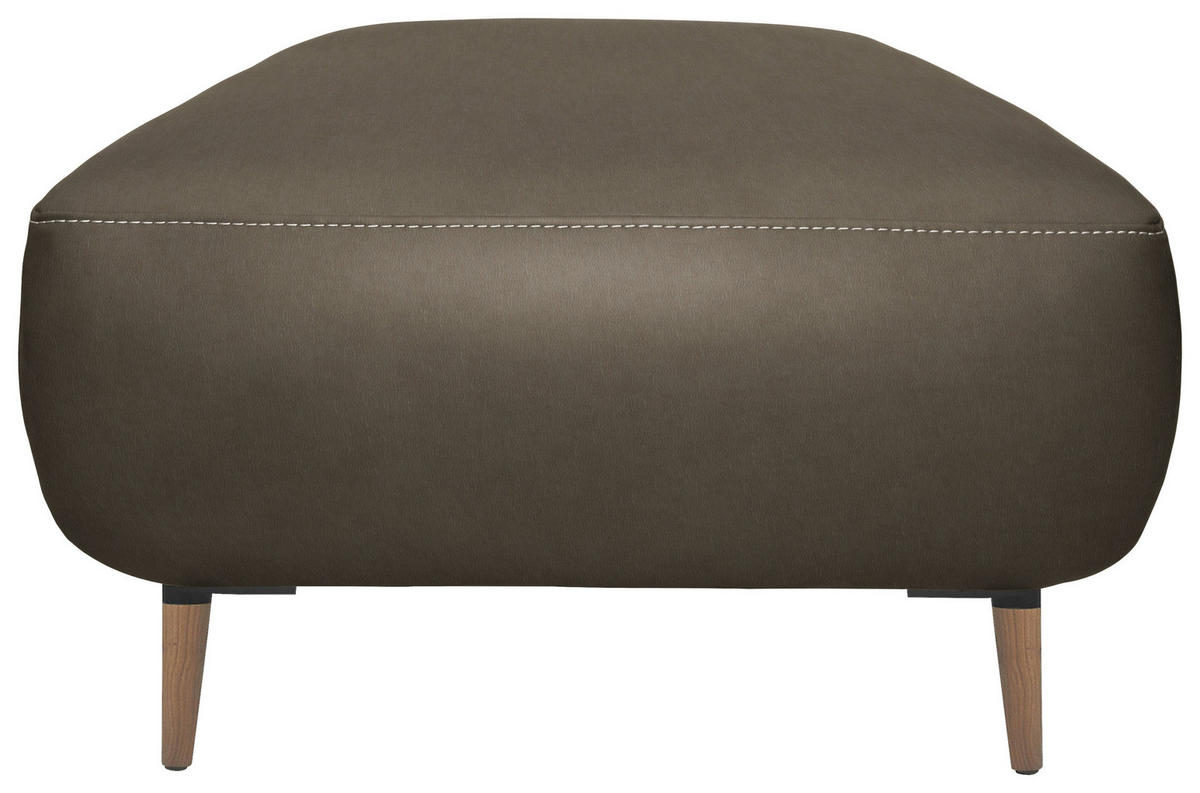 HOCKER in Leder Graubraun  - Graubraun/Beige, Natur, Leder/Holz (65/46/55cm) - Valnatura