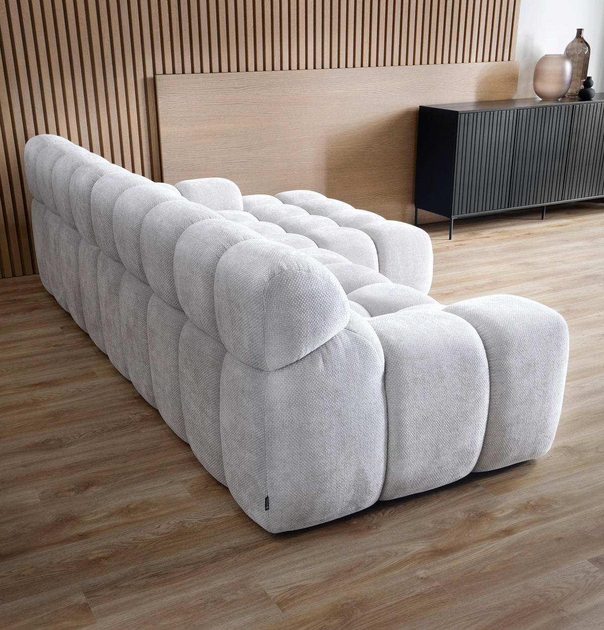 ECKSOFA in Webstoff Silberfarben  - Silberfarben/Schwarz, Modern, Kunststoff/Textil (297/180cm) - Welnova