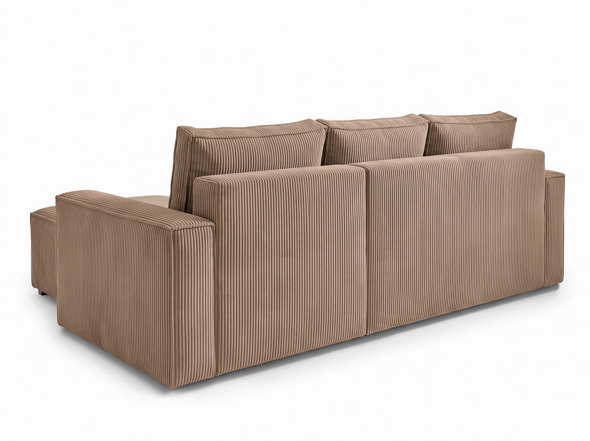 ECKSOFA Hellbraun Cord Rückenkissen, Bettkasten, Schlaffunktion, Rücken echt, Liegefläche im Originalstoff  - Hellbraun/Schwarz, MODERN, Kunststoff/Textil (232/140cm) - Xora
