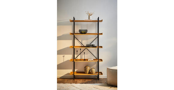 REGAL  90/172/30 cm Schwarz, Eiche Wotan  - Eiche Wotan/Schwarz, Trend, Holzwerkstoff/Metall (90/172/30cm) - Xora