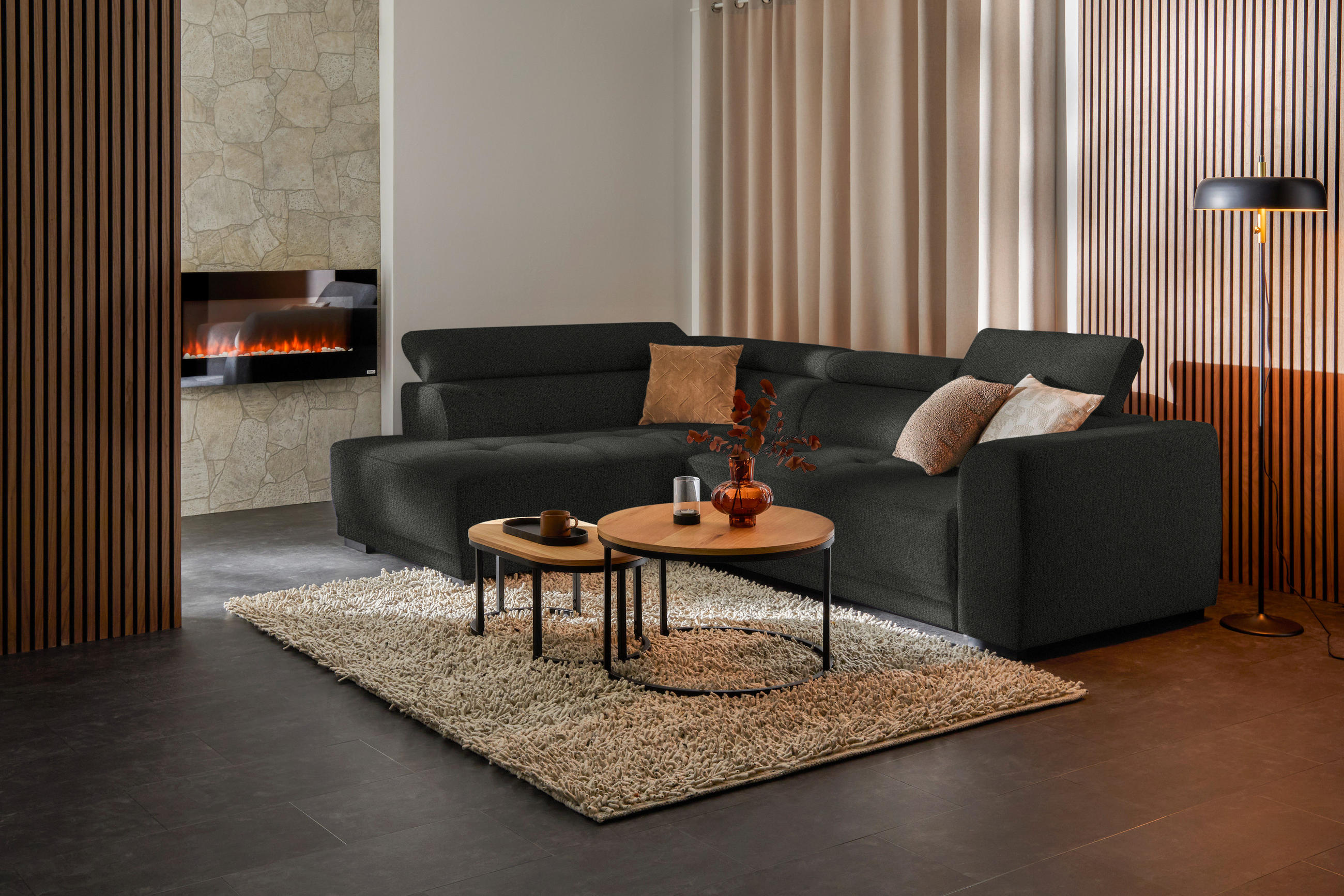 ECKSOFA in Struktur Schwarz  - Schwarz, Design, Kunststoff/Textil (205/284cm) - MID.YOU