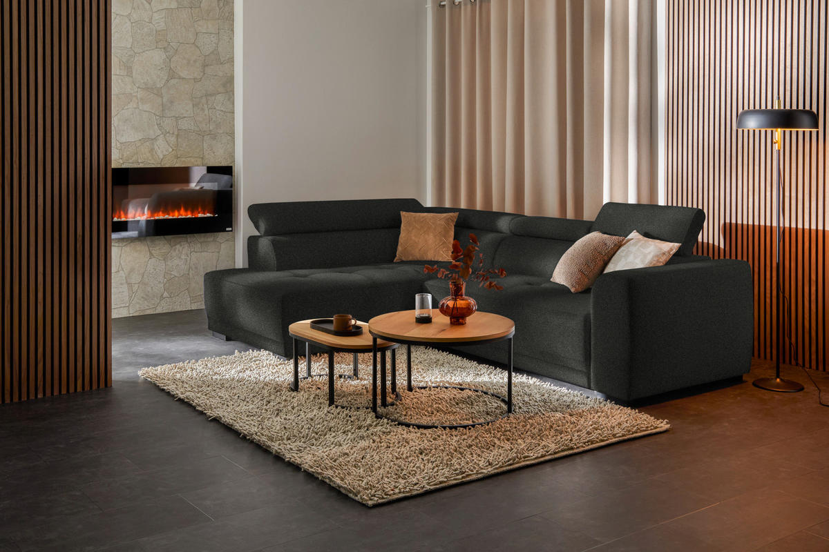 ECKSOFA in Struktur Schwarz  - Schwarz, Design, Kunststoff/Textil (205/284cm) - MID.YOU