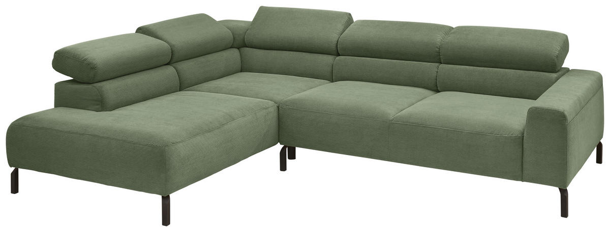 ECKSOFA inkl. Funktion Ottomane links  Olivgrün Feincord  - Schwarz/Olivgrün, Design, Textil/Metall (219/273cm) - Pure Home Lifestyle