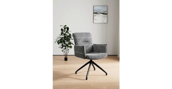 ARMLEHNSTUHL  Sitzfläche 360° drehbar, inklusive Armlehnen, automatische Rückholfunktion Webstoff  - Schwarz/Weiß, Design, Textil/Metall (65/91/65cm) - Novel