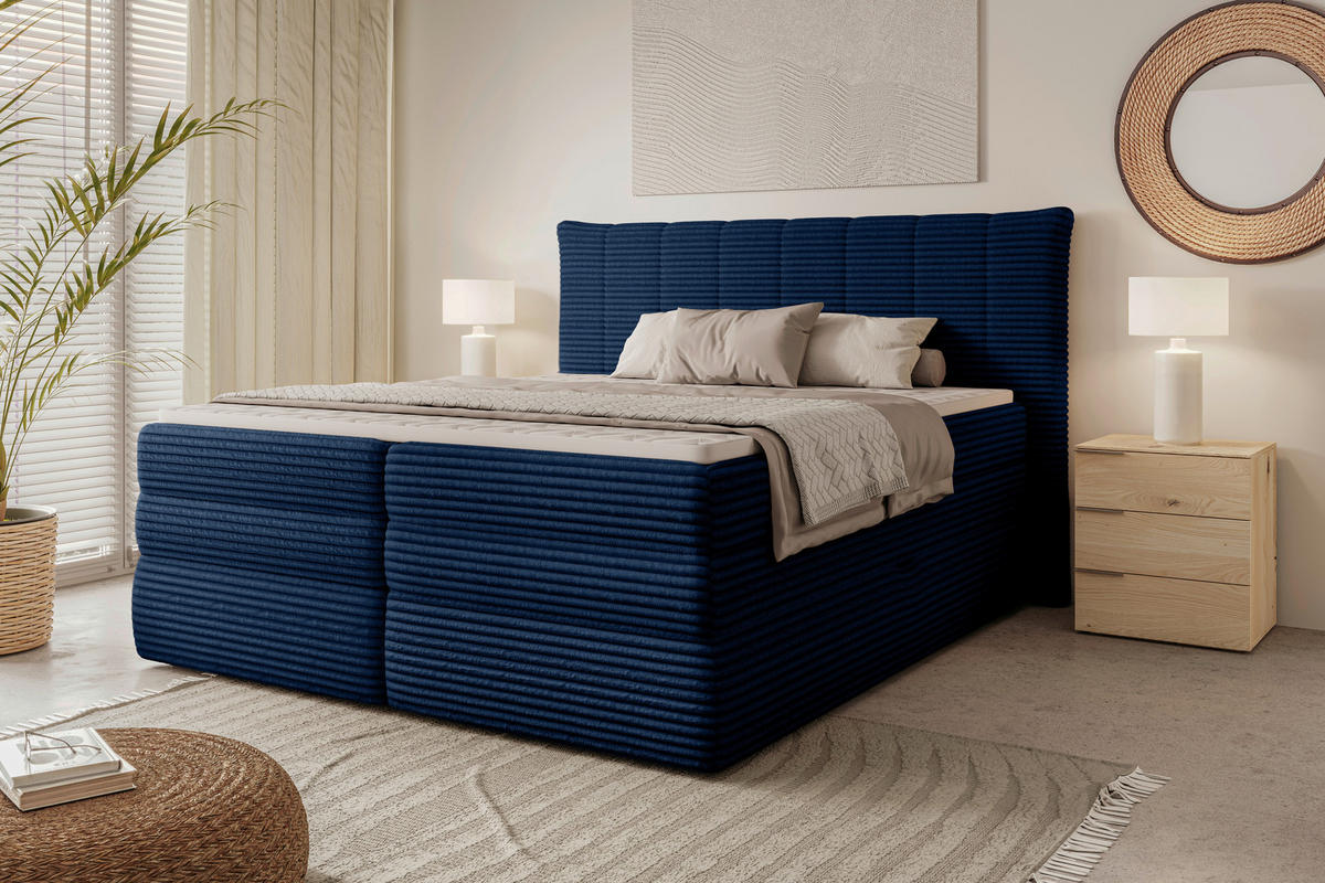 BOXSPRINGBETT 180/200 cm  in Dunkelblau  - Schwarz/Dunkelblau, Design, Kunststoff/Textil (180/200cm) - Chameo