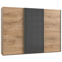 SCHWEBETÜRENSCHRANK  in Grau, Eichefarben  - Chromfarben/Eichefarben, MODERN, Holzwerkstoff (300/216/65cm) - MID.YOU