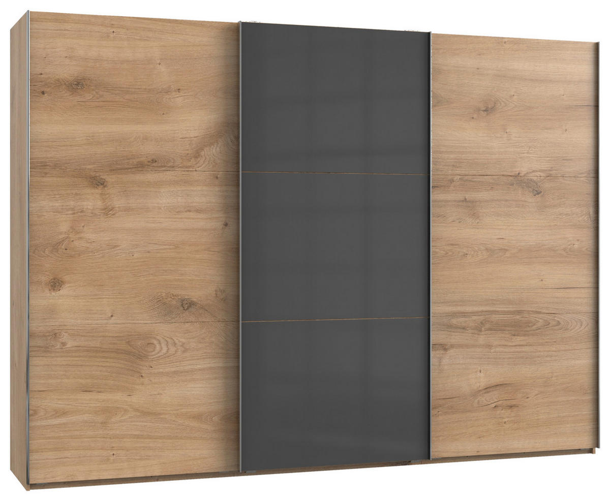 SCHWEBETÜRENSCHRANK  in Grau, Eichefarben  - Chromfarben/Eichefarben, MODERN, Holzwerkstoff (300/216/65cm) - MID.YOU