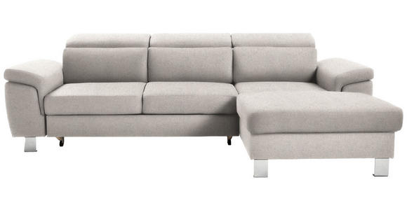 ECKSOFA inkl. Funktionen Ecru Webstoff  - Ecru/Silberfarben, Design, Textil/Metall (250/167cm) - Xora