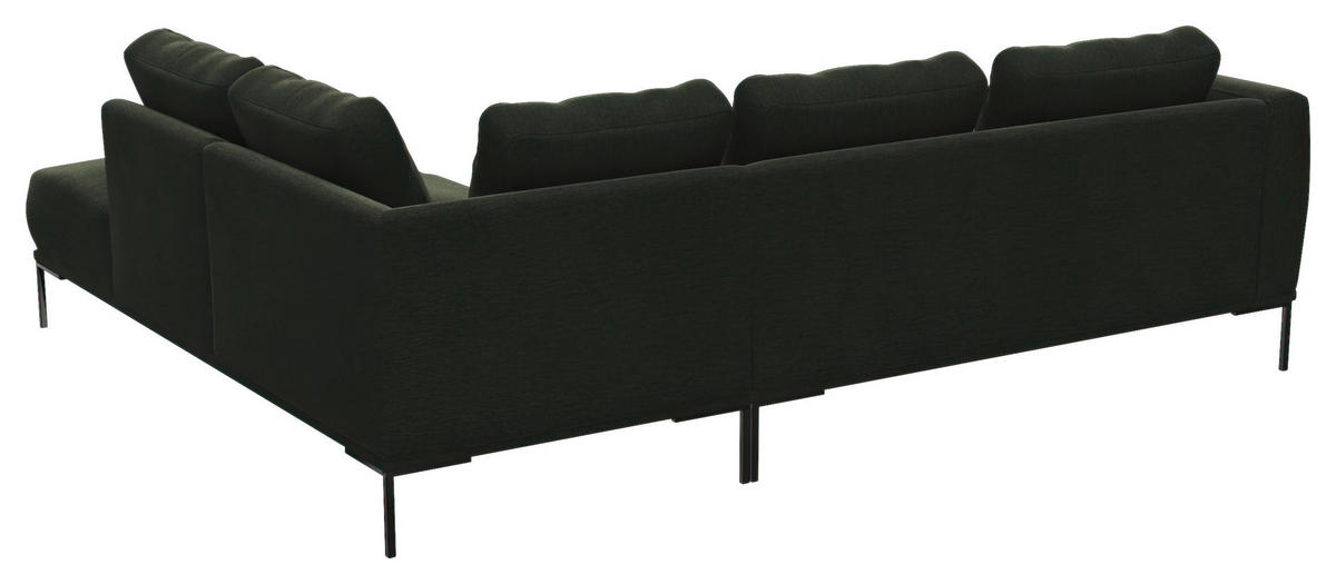 ECKSOFA Waldgrün Flachgewebe, Webstoff  - Waldgrün/Schwarz, Design, Textil/Metall (252/206cm) - Livetastic
