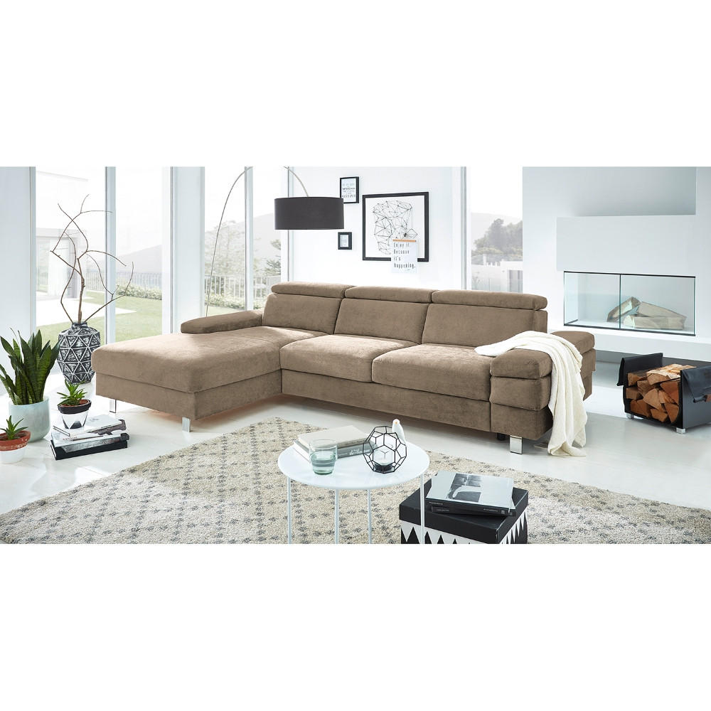 ECKSOFA in Webstoff Schlammfarben  - Schlammfarben/Silberfarben, Konventionell, Textil/Metall (260/82/182cm) - Trendmanufaktur