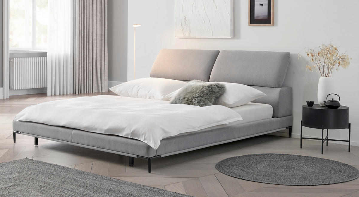 KÁRPITOZOTT ÁGY 180/200 cm  szürke  - fekete/szürke, Modern, textil/fa (180/200cm) - Livetastic