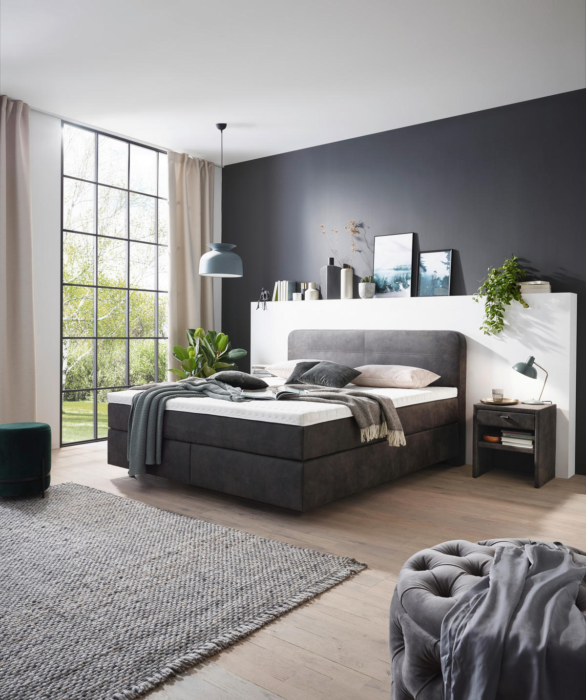 BOXSPRINGBETT 200/200 cm  in Schlammfarben  - Chromfarben/Schlammfarben, Konventionell, Kunststoff/Textil (200/200cm) - Voleo