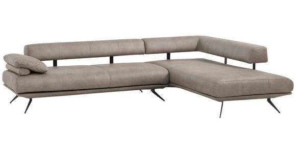 ECKSOFA Grau Echtleder  - Schwarz/Grau, Design, Leder/Metall (305/231cm) - Dieter Knoll