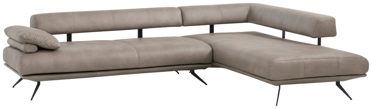 ECKSOFA in Echtleder Grau  305/231 cm  - Schwarz/Grau, Design, Leder/Metall (305/231cm) - Dieter Knoll