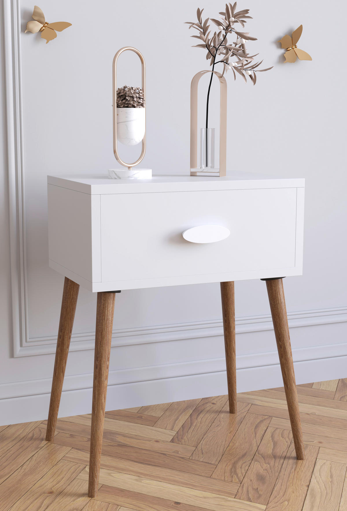 NACHTTISCH 44,5/60/30 cm  in Weiss  - Honigeiche/Weiss, Modern, Holzwerkstoff (44,5/60/30cm) - MID.YOU