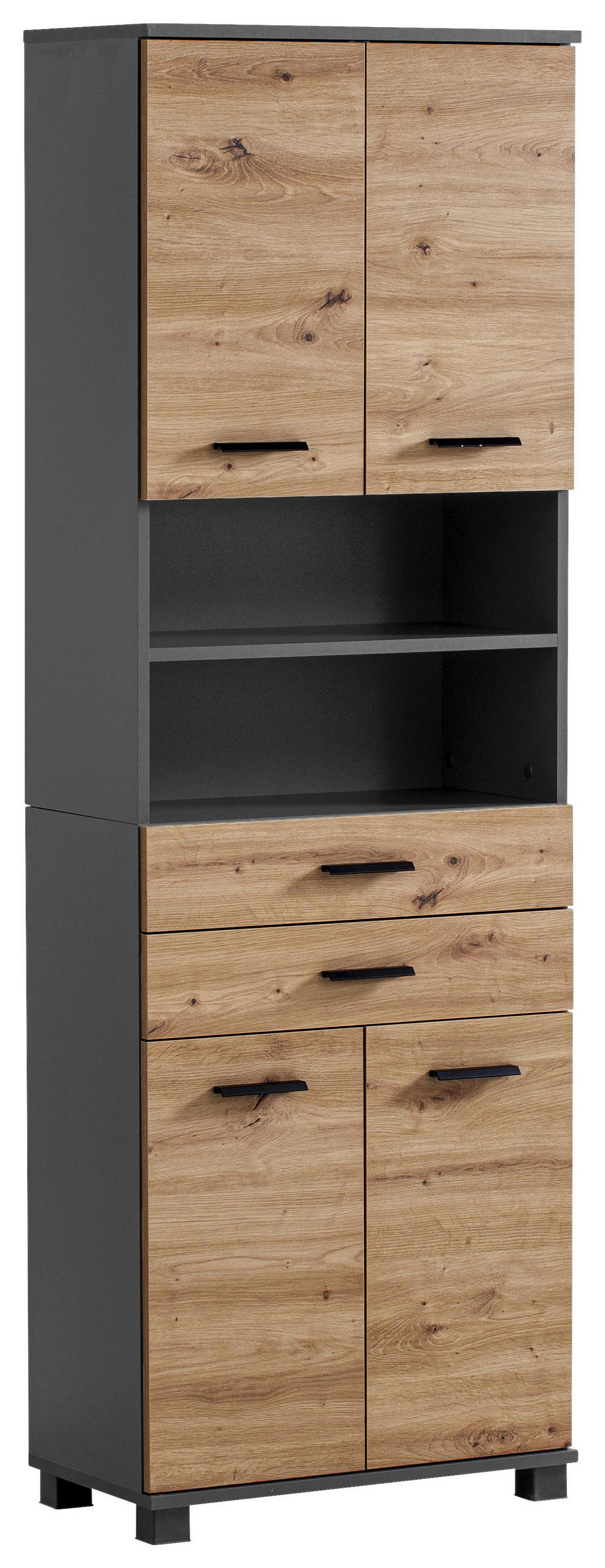 HOCHSCHRANK 60/181/33 cm  - Anthrazit/Schwarz, KONVENTIONELL, Holzwerkstoff/Kunststoff (60/181/33cm) - Stylife