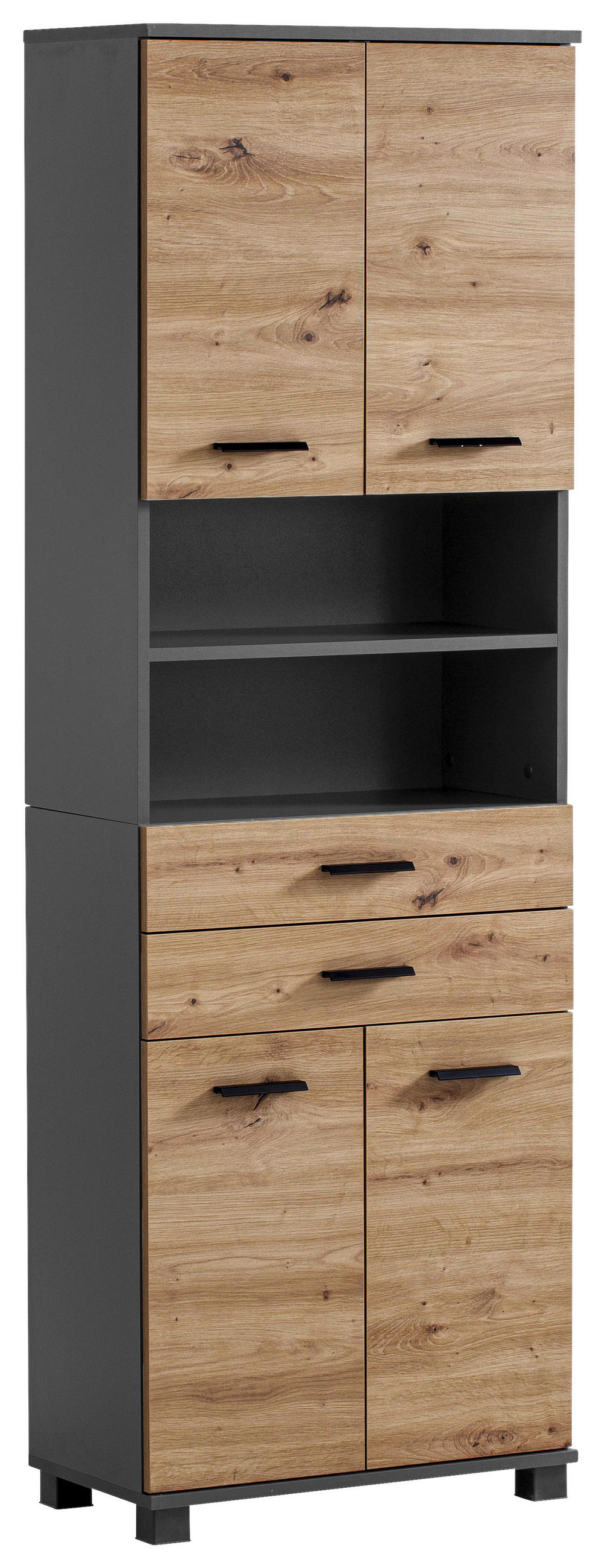HOCHSCHRANK 60/181/33 cm  - Anthrazit/Schwarz, KONVENTIONELL, Holzwerkstoff/Kunststoff (60/181/33cm) - Stylife