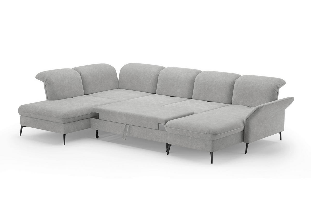 WOHNLANDSCHAFT in Flachgewebe Hellgrau  - Hellgrau/Schwarz, Konventionell, Textil/Metall (231/359/198cm) - Sit & More