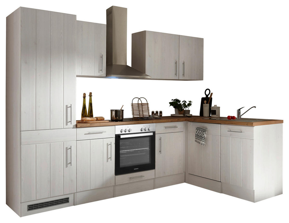 ECKKÜCHE 280/172 cm  in Weiß, Lärchefarben  - Wildeiche/Edelstahlfarben, Basics, Holzwerkstoff/Metall (280/172cm) - Respekta