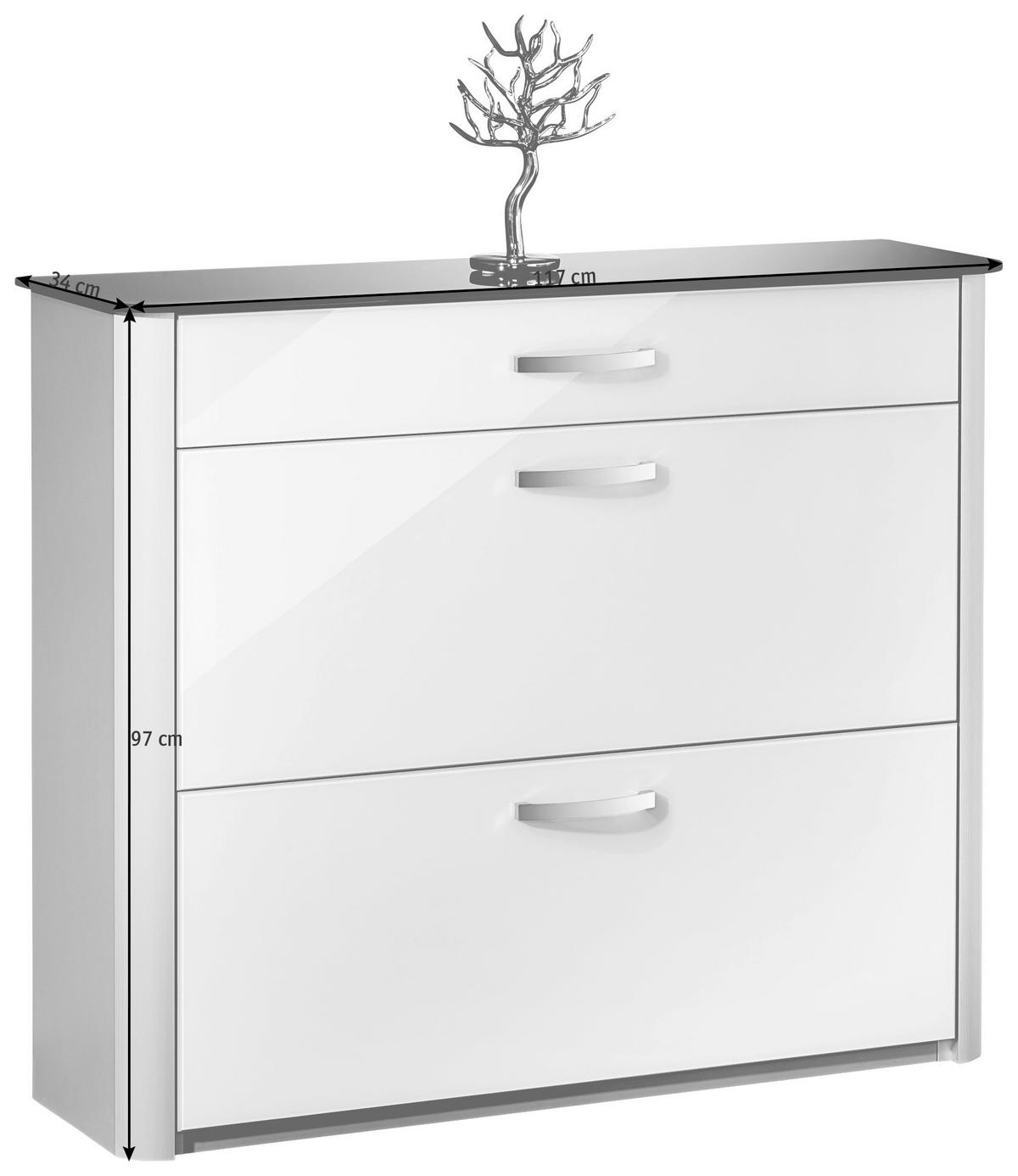 SCHUHSCHRANK Silberfarben, Weiß, Alufarben  - Chromfarben/Silberfarben, Design, Glas/Holzwerkstoff (117/97/35cm) - Moderano