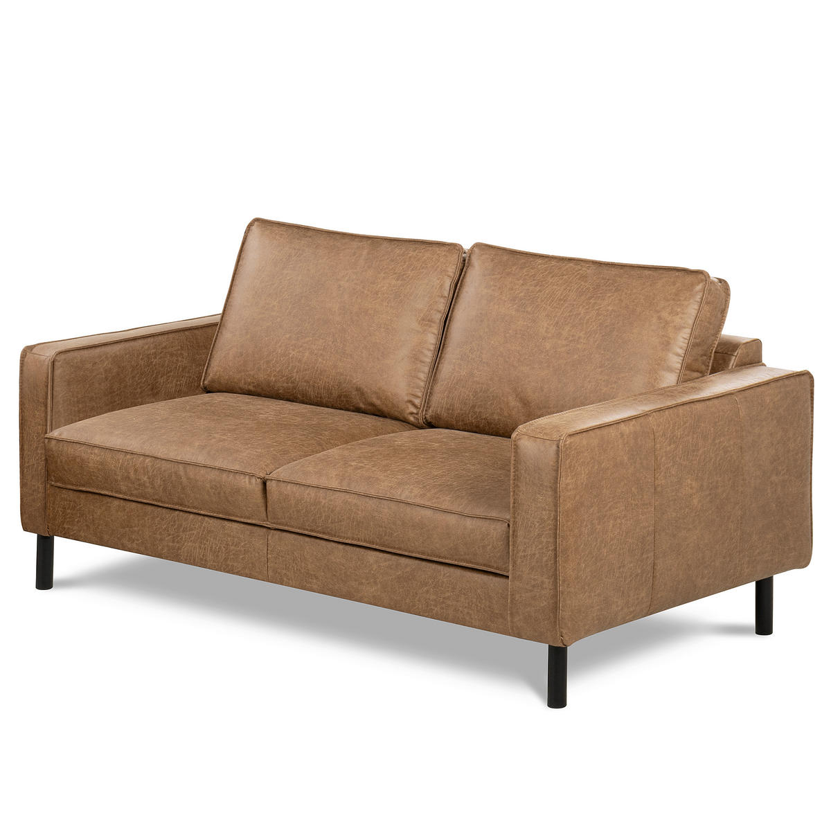2,5-SITZER Beige Echtleder Lederlook  - Beige/Schwarz, Design, Leder/Textil (168/85/92cm) - Livetastic