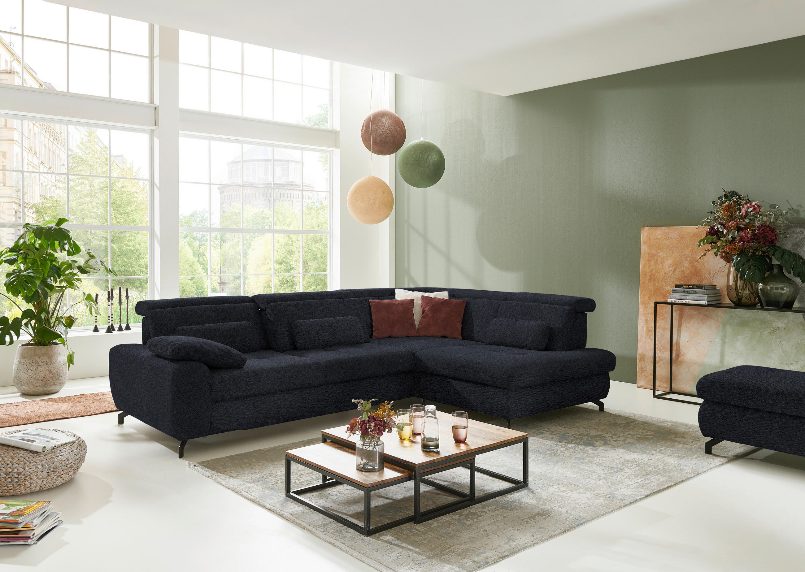 ECKSOFA in Chenille Schwarz  - Schwarz, Design, Textil/Metall (310/220cm) - Beldomo Style