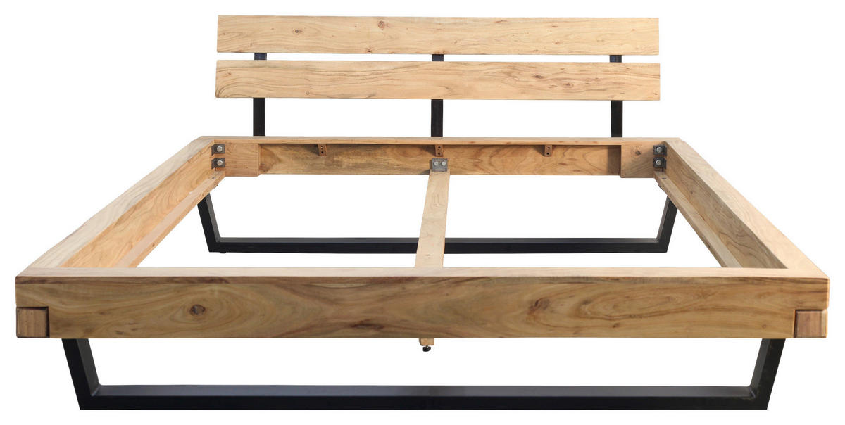 BALKENBETT 180/200 cm  in Naturfarben, Schwarz   - Schwarz/Naturfarben, MODERN, Holz/Metall (180/200cm) - MID.YOU
