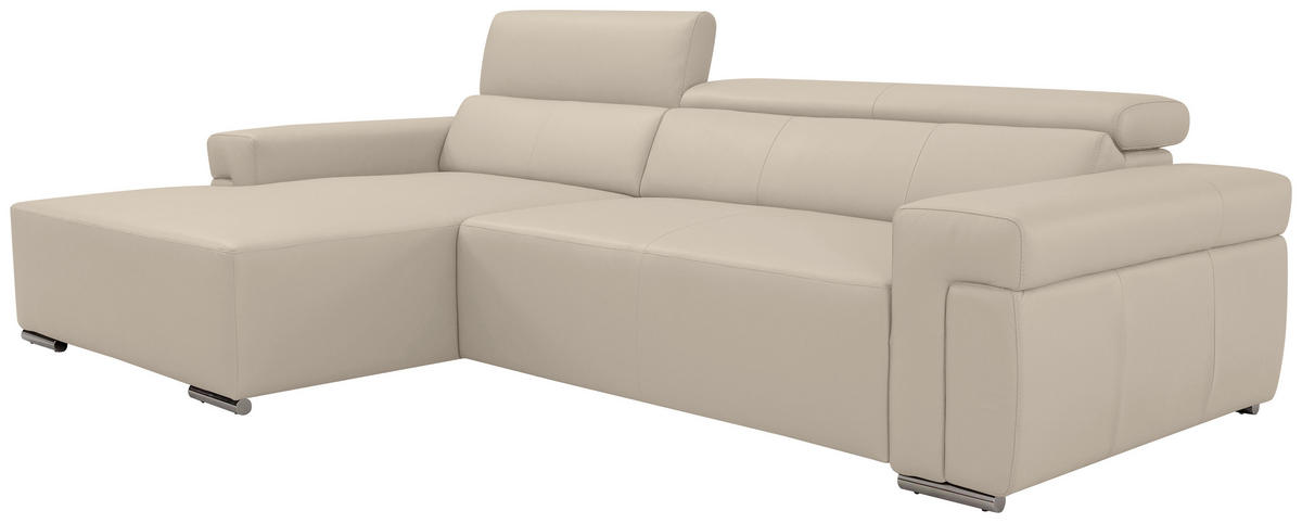 Ecksofa inkl. Funktion DUA Beigebraun Echtleder  - Chromfarben/Beigebraun, Design, Leder/Metall (170/293cm) - Novel
